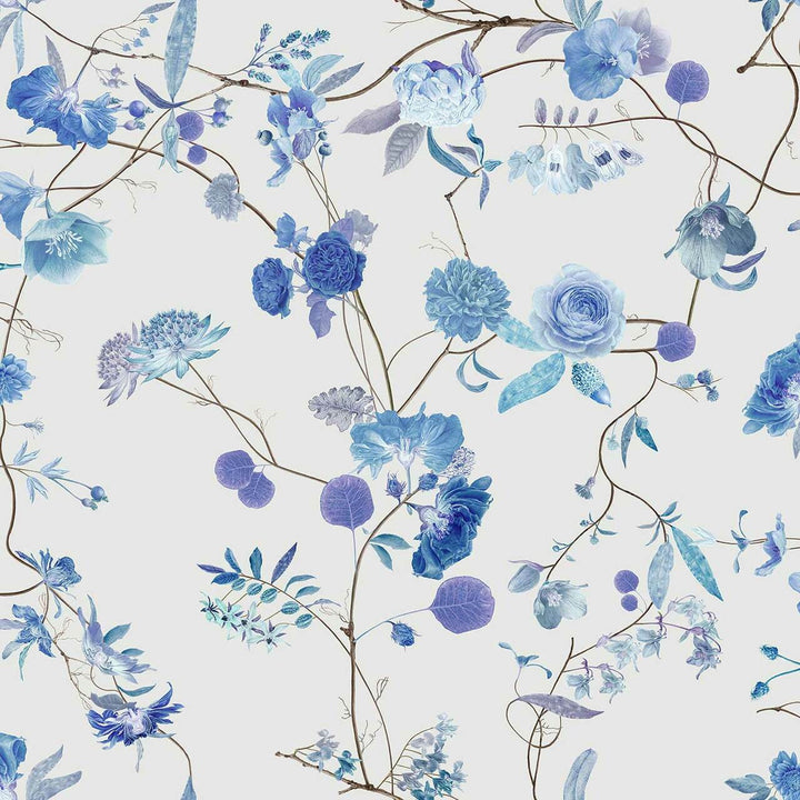 Carolyn Jenkins Botanical Chinoiserie White and Blue Wallpaper