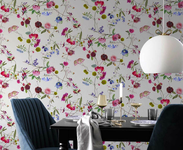 Carolyn Jenkins Botanical Chinoiserie White and Purples Wallpaper