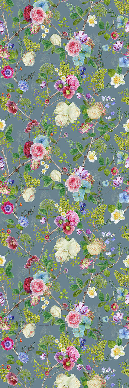 Carolyn Jenkins Floral Spring Blue Grey and Green Wallpaper