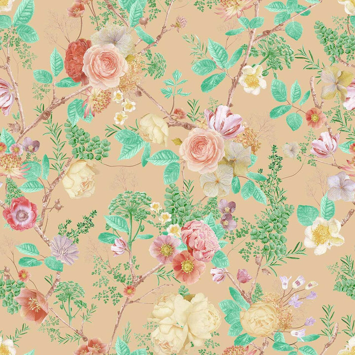 Carolyn Jenkins Floral Spring Peach and Orange Wallpaper