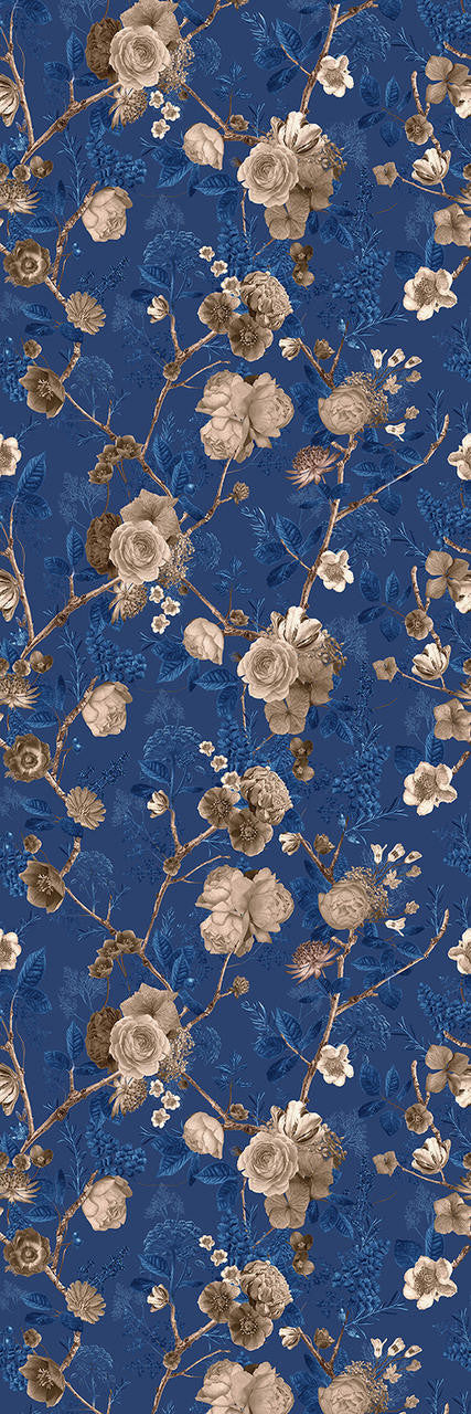 Carolyn Jenkins Floral Spring Sepia and Navy Blue Wallpaper