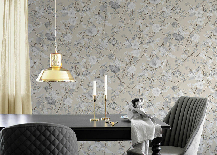 Carolyn Jenkins Meadow Pattern Flower Taupe Wallpaper