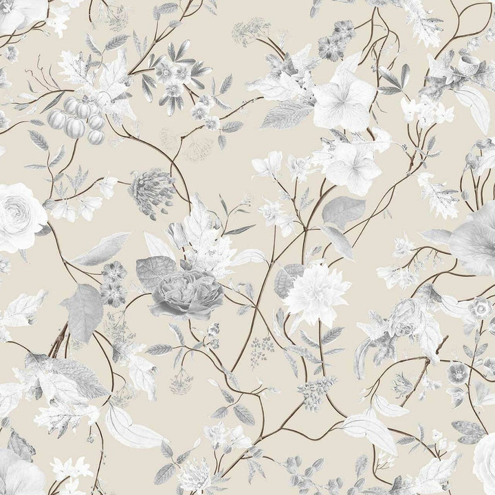 Carolyn Jenkins Meadow Pattern Flower Taupe Wallpaper