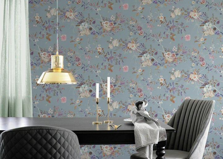 Carolyn Jenkins Wildflower Pattern Duck Egg Blue Wallpaper