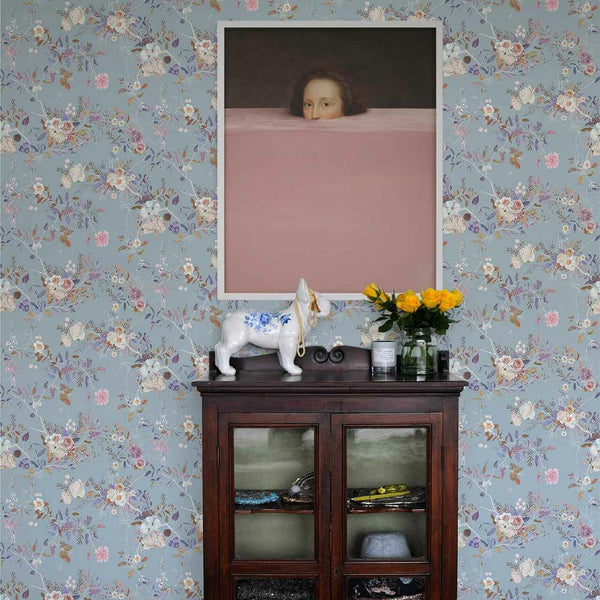 Carolyn Jenkins Wildflower Pattern Duck Egg Blue Wallpaper