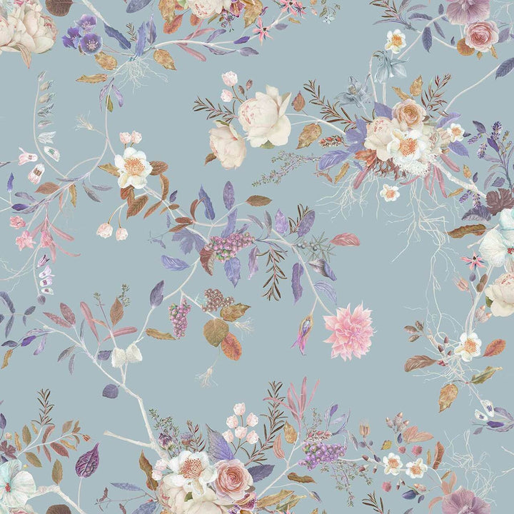 Carolyn Jenkins Wildflower Pattern Duck Egg Blue Wallpaper