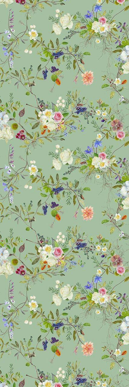 Carolyn Jenkins Wildflower Pattern Pea Green and Colours Wallpaper