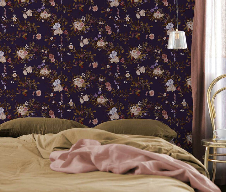 Carolyn Jenkins Wildflower Pattern Purple and Pinks Wallpaper