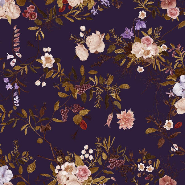 Carolyn Jenkins Wildflower Pattern Purple and Pinks Wallpaper