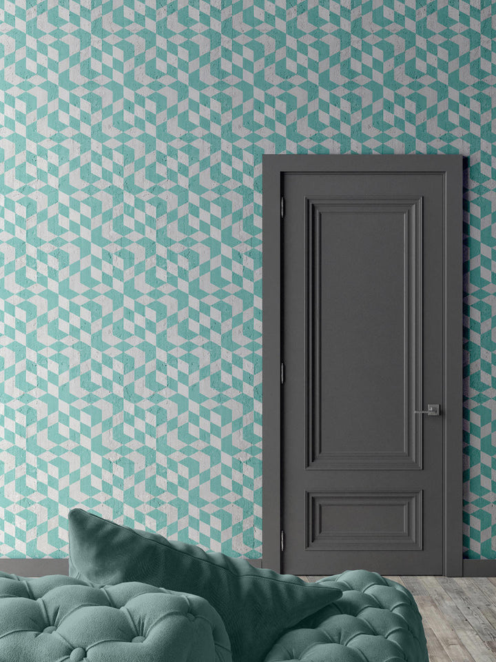 Emanuele Pangrazi Aquamarine Geometric Cubes Wallpaper