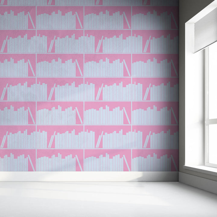 Emanuele Pangrazi Blue and Pink outline bookshelf wallpaper