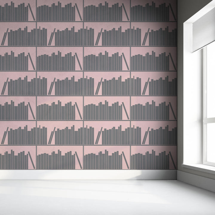 Emanuele Pangrazi Grey and Pink outline bookshelf wallpaper