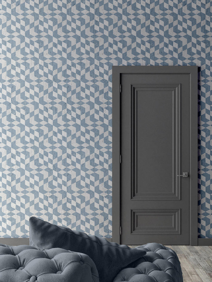 Emanuele Pangrazi Navy Geometric Cubes Wallpaper