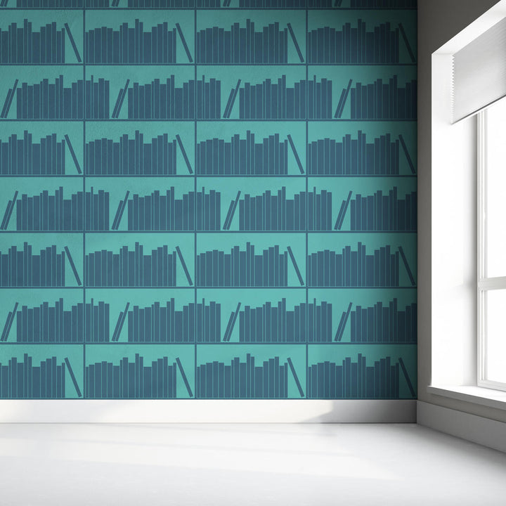 Emanuele Pangrazi Petroleum and Aquamarine outline bookshelf wallpaper