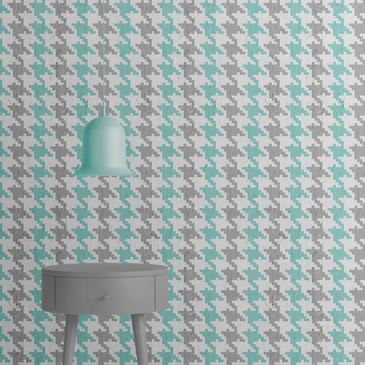 Emanuele Pangrazi Pied De Poule Wallpaper -Aquamarine and Grey