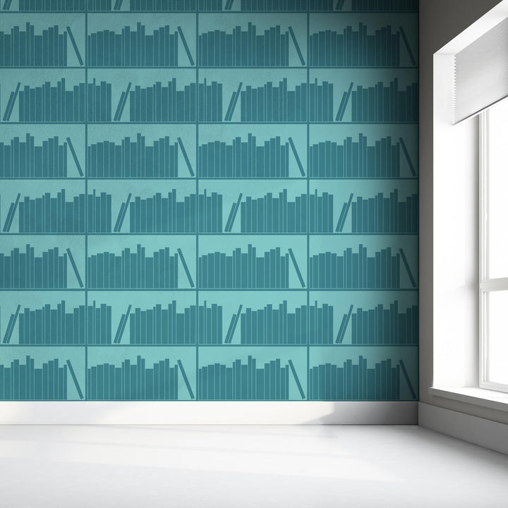 Emanuele Pangrazi Tonal Aquamarine outline bookshelf wallpaper