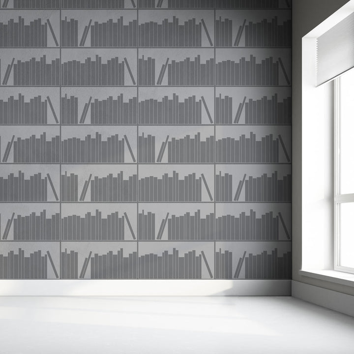 Emanuele Pangrazi Tonal Grey outline bookshelf wallpaper