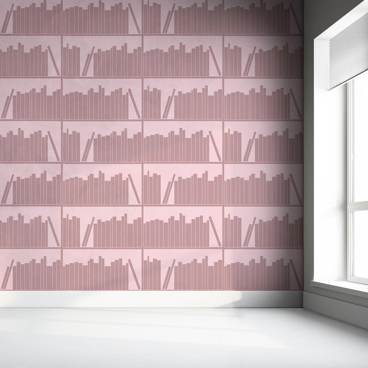 Emanuele Pangrazi Tonal Pink outline bookshelf wallpaper