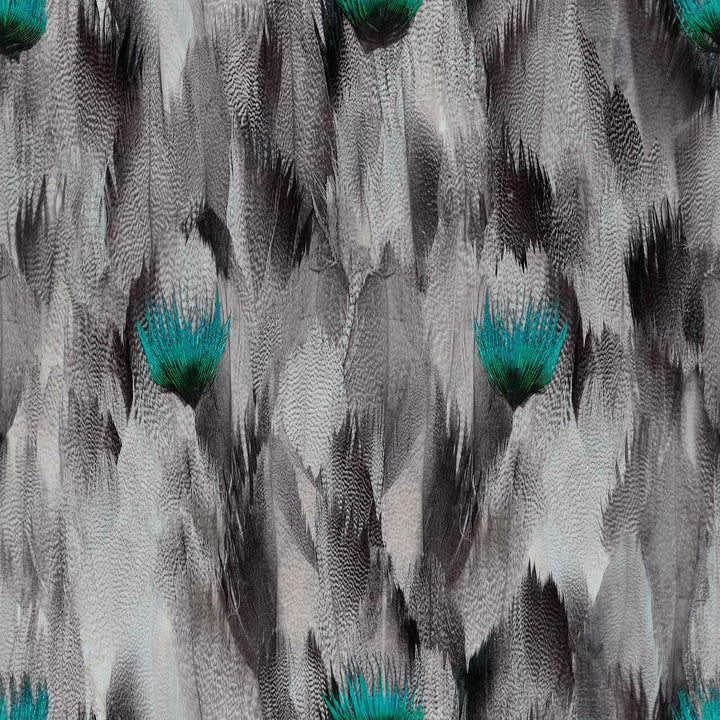 Kirin Young Natural Feathers Grey and Green Wallpaper