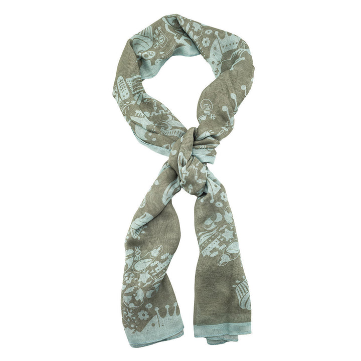 Kirin Young New World Damask Scarf- Grey and Blue