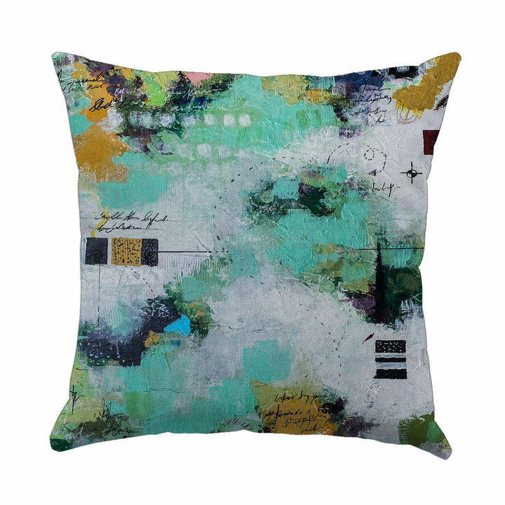 Green and white pastel abstract cotton cushion