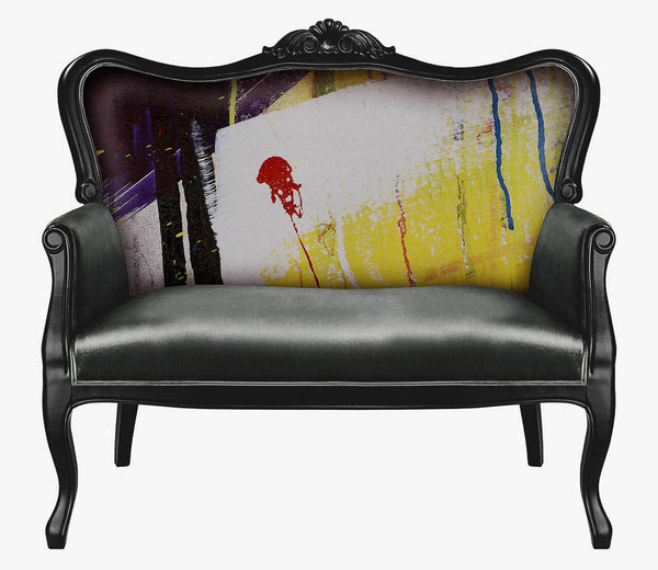 Michael Banks Grey Velvet Sofa with Graffiti Graphic