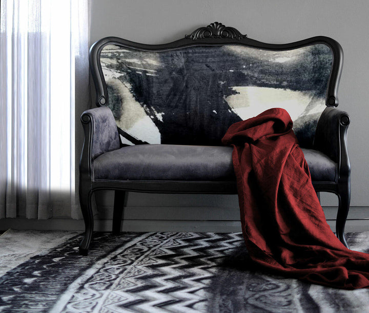 Michael Banks Grey Velvet Sofa with Ink Flow Pattern