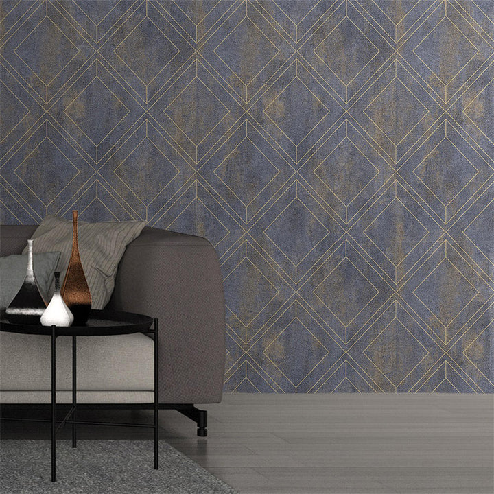 Mineheart Geometric Trellis Rustic wallpaper - Grey blue