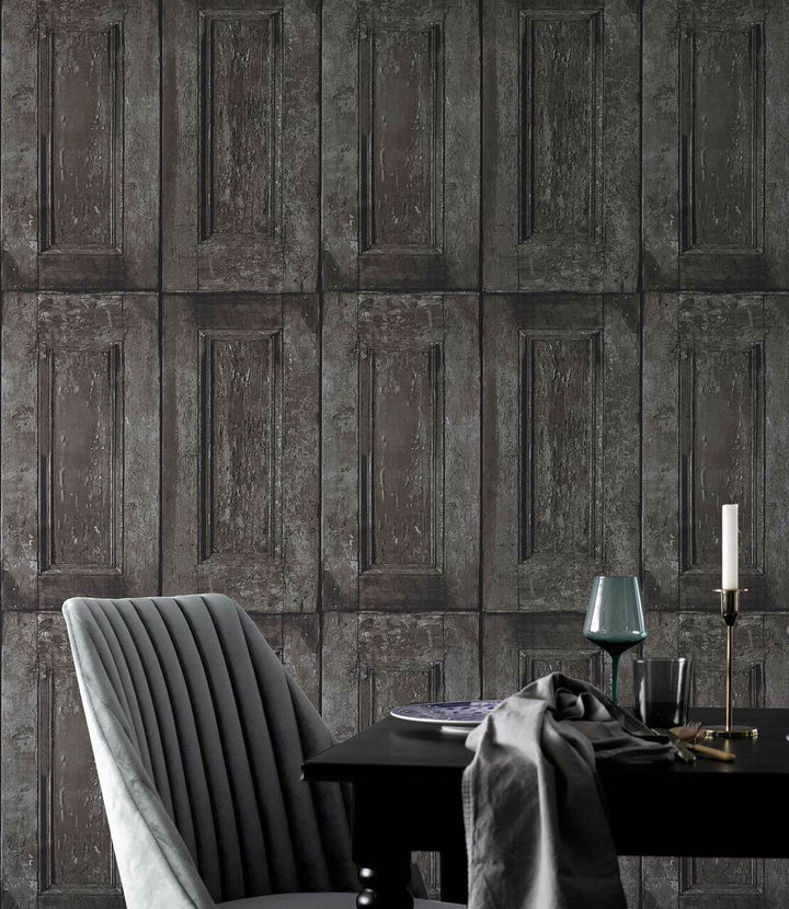 Mineheart Panelling Wallpaper Grey and Brown Wood Effect