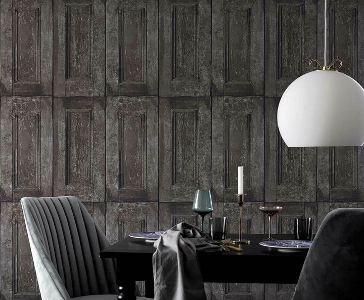 Mineheart Panelling Wallpaper Grey and Brown Wood Effect