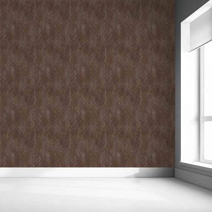 Mineheart Rustic Brown Geometric Trellis Wallpaper