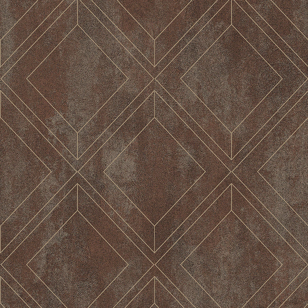 Mineheart Rustic Brown Geometric Trellis Wallpaper