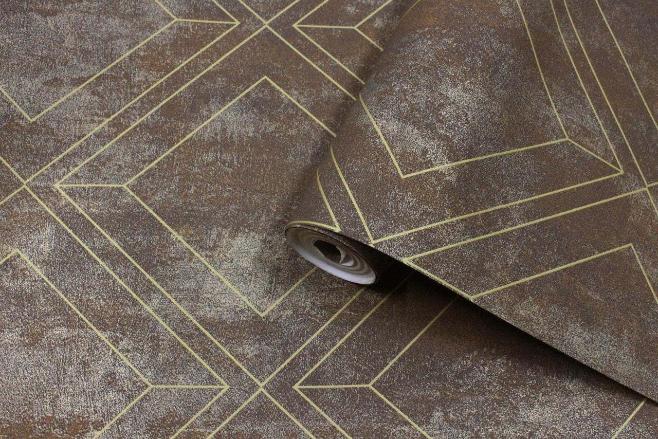 Geometric Wallpaper| Rustic Brown Geometric Trellis Wallpaper | Mineheart