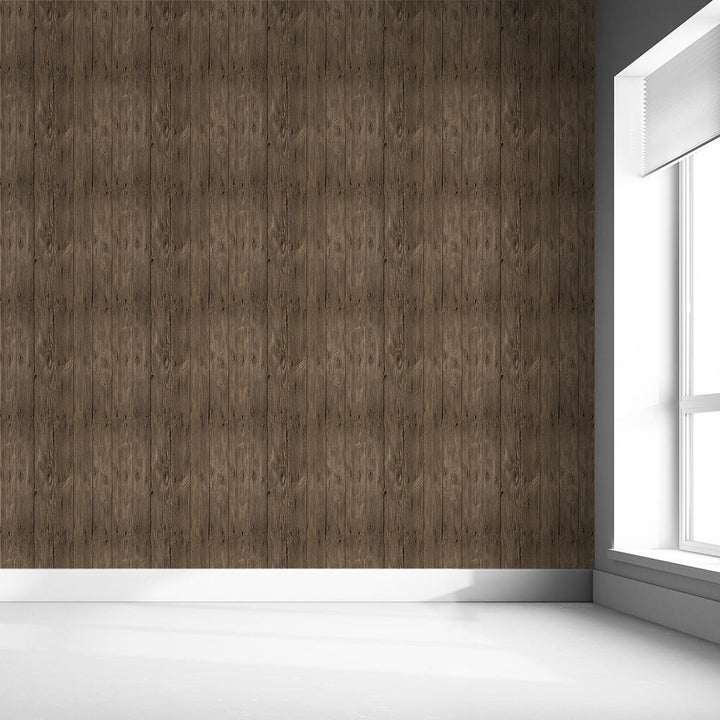 Mineheart Rustic Wood Effect Panel Wallpaper Brown