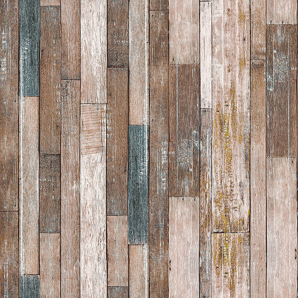 Mineheart Rustic Wood Effect Panel Wallpaper Grey and Blue