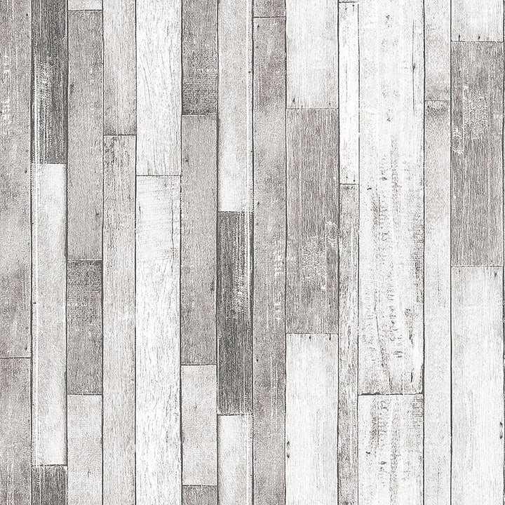 Mineheart Rustic Wood Effect Panel Wallpaper Grey and White