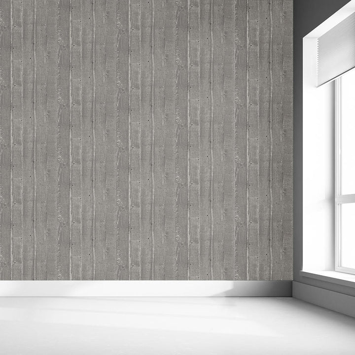 Mineheart Rustic Wood Effect Panel Wallpaper Natural Grey