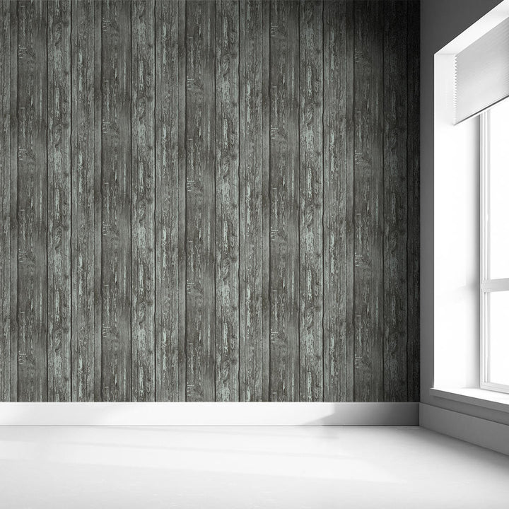 Mineheart Rustic Wood Effect Panel Wallpaper Washed Grey