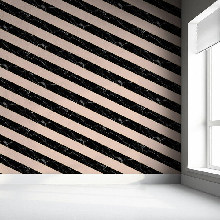 Studio Bleoh Diagonal Marble Wallpaper- Black and Pink