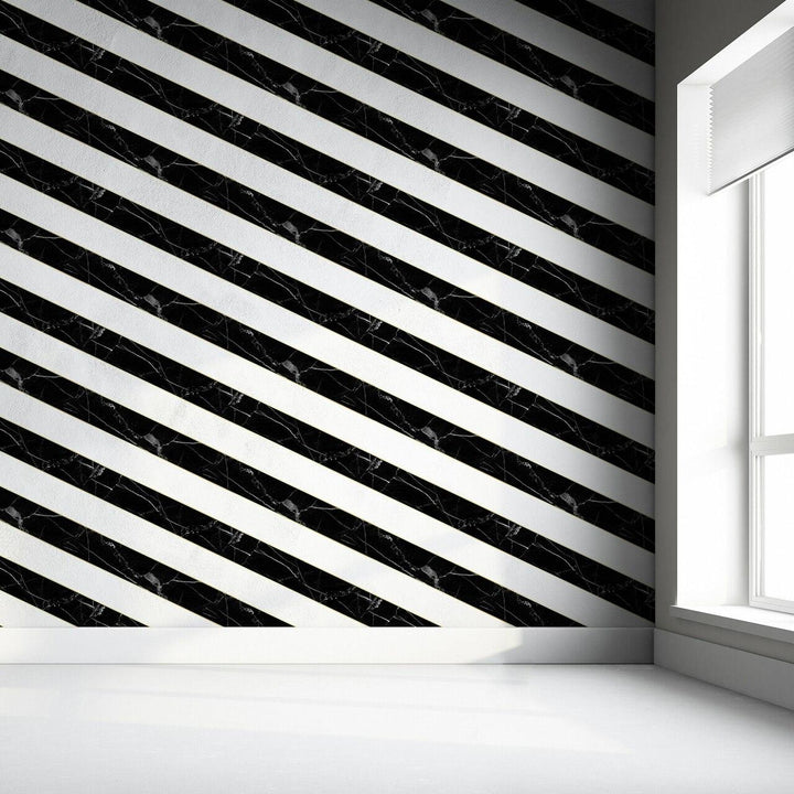 Studio Bleoh Diagonal Marble Wallpaper- Black and White