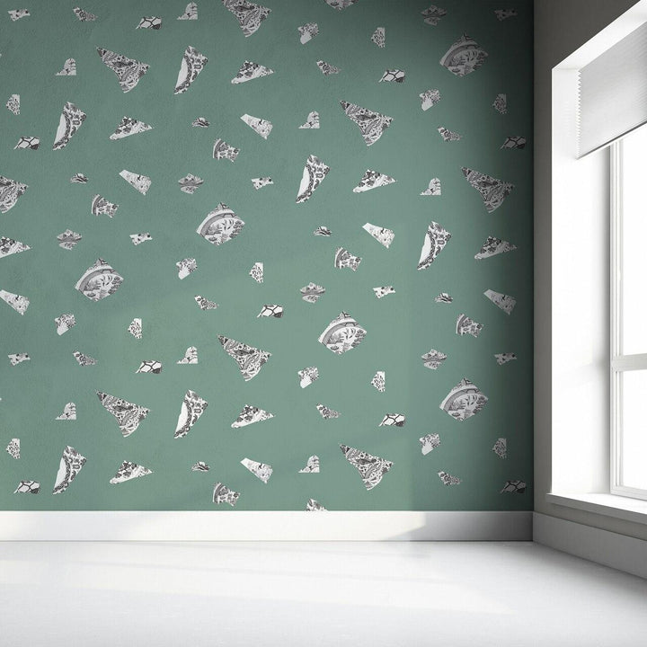 Studio Bleoh Green and Grey Plate fragment wallpaper