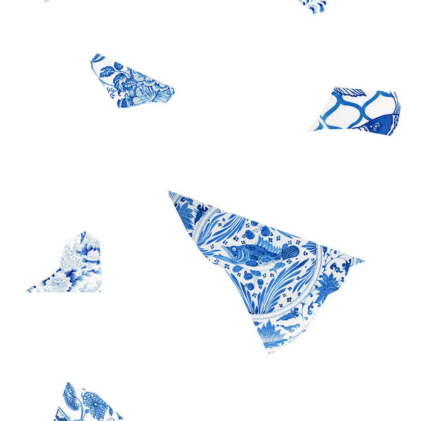 Studio Bleoh White and Blue Plate fragment wallpaper