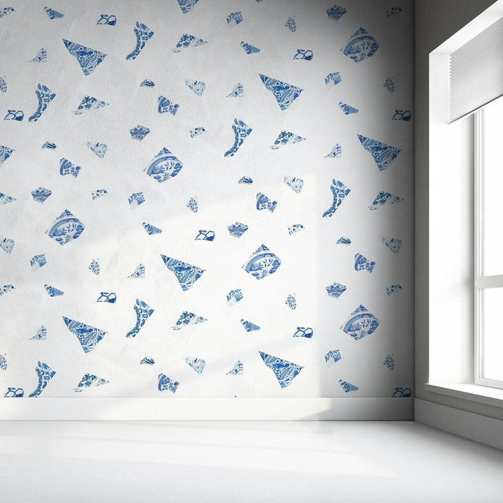 Studio Bleoh White and Blue Plate fragment wallpaper