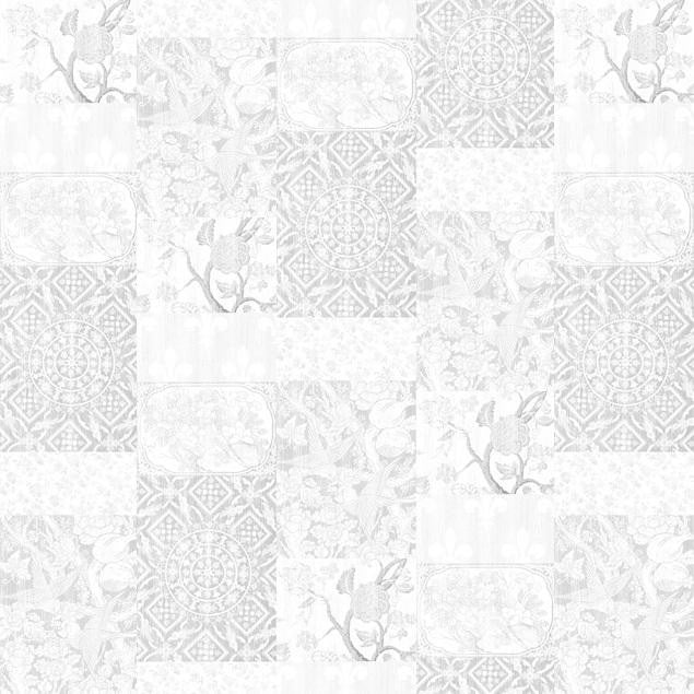 Young and Battaglia Almost White Arts and Crafts Patchwork Wallpaper