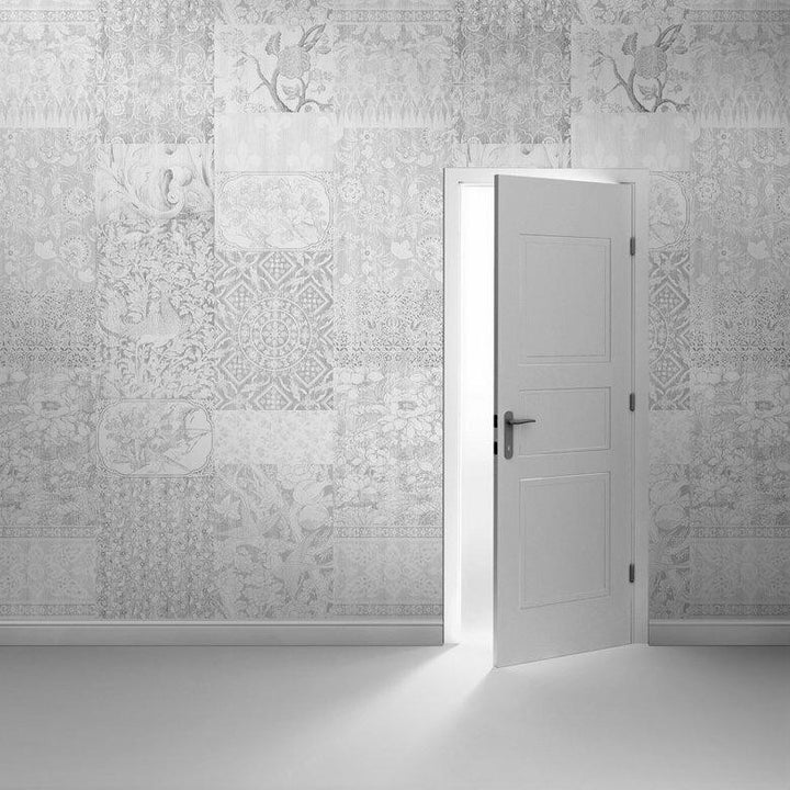Young and Battaglia Almost White Arts and Crafts Patchwork Wallpaper
