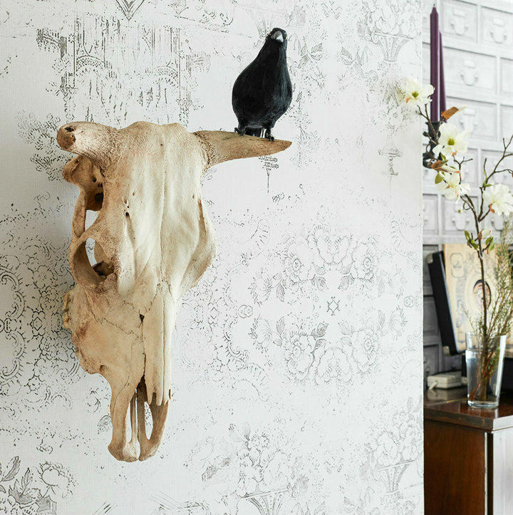 Young and Battaglia Almost White Delft Baroque Wallpaper