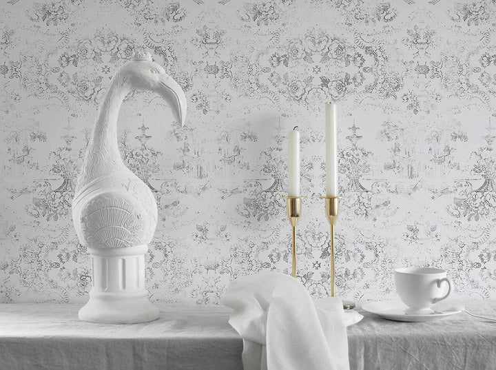 Young and Battaglia Almost White Delft Baroque Wallpaper