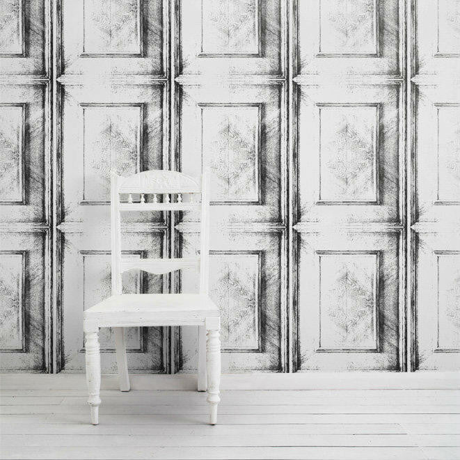 Young and Battaglia Almost White Dutch Inlay Panelling Wallpaper