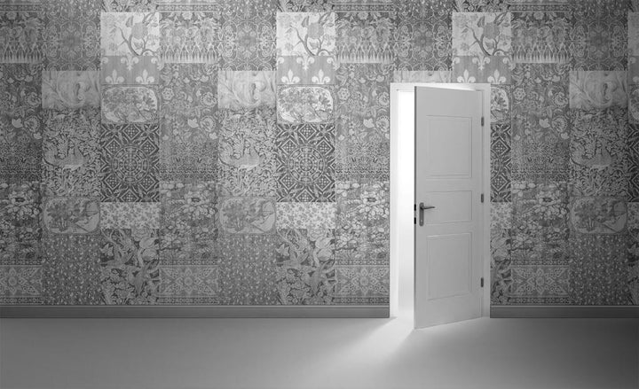 Young and Battaglia Arts and Crafts Patchwork Wallpaper - Black and White