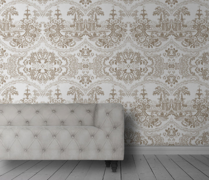 Young and Battaglia Delft Baroque Wallpaper - Beige